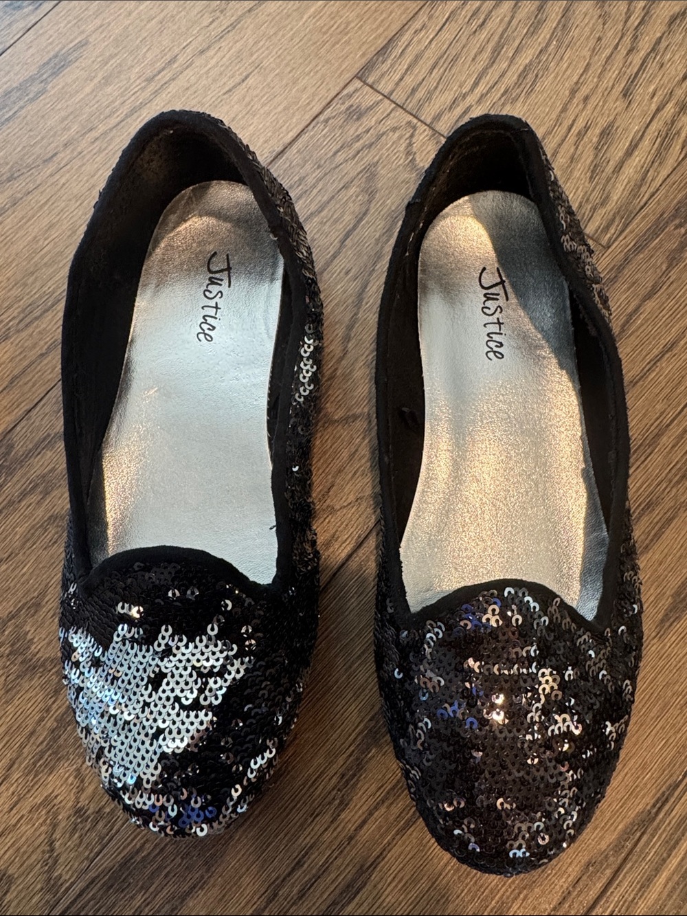 Justice Black Sequin Slip-On Flats size 2!